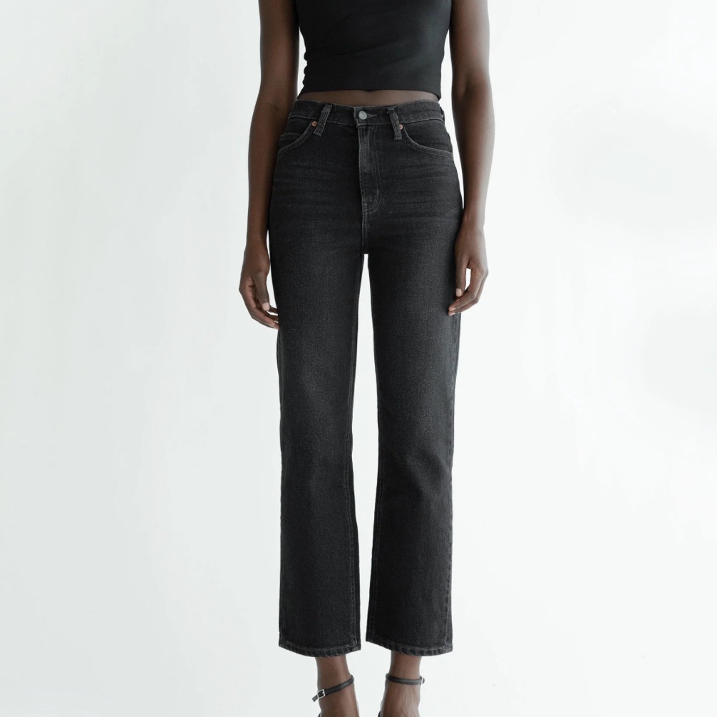 Oak + Fort Black High-Rise Straight Jeans